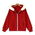 thumbnail image 4 of Fleece Lined Zip up Jackets for Women Casual Loose Hooded Sweatshirt Fall Winter Warm Outfits with Pockets New Plus Size Jackets for Women Red S, 4 of 9