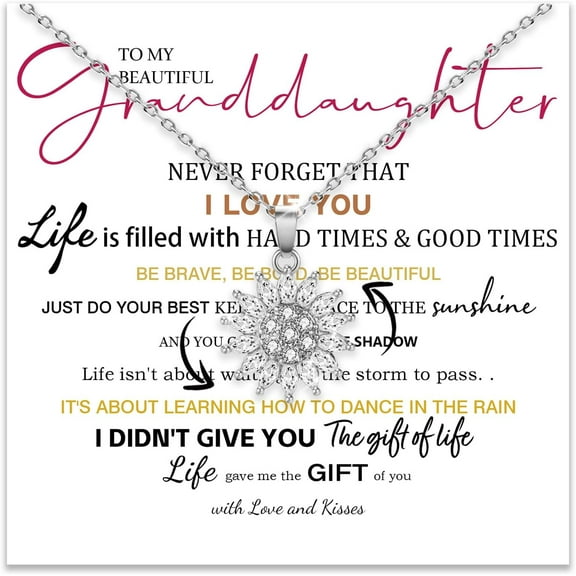 To My Granddaughter Sunflower Fidget Necklace, Spinning Sunflower Necklace Pendant, Granddaughter Gifts from Grandma, Daisy Flower Anxiety Necklace Gifts for Women with Message Card