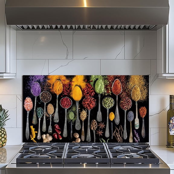 Evgosm tempered glass backsplash for stove, seasoning Stove Splashback, Glass Backsplash, Used for Kitchen Wall Protection and Decoration, Easy to Install and Clean. (30x16'')