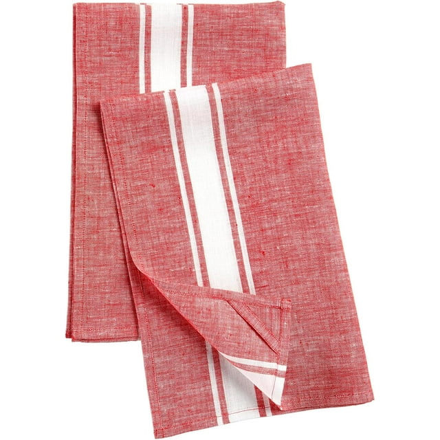 Solino Ensemble de 2 Serviettes de Cuisine en Lin - Rouge et Blanc 17 x 26 Pouces - 100 % Lin Pur Rayures de Ferme Serviettes de Cuisine/thé pour la Fête des Pères - Lavable en Machine et Fabriqué à la Main en Lin Européen