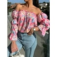 thumbnail image 3 of Printed Off-Shoulder Flounce Sleeve Blouse, 3 of 7
