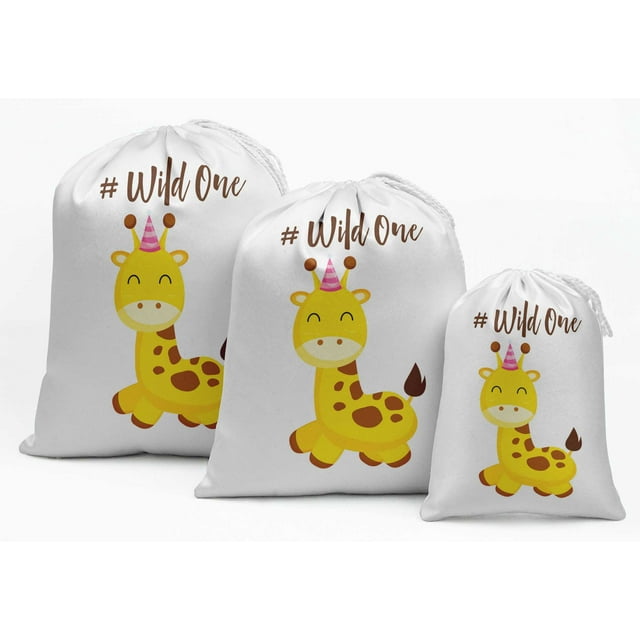 Darling Souvenir Blanc Sauvage Fournitures de Fête d'Un An Sacs à Surprises Pochettes à Cordon 15 Pcs