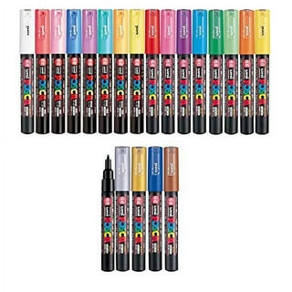 ACEPORTE Posca Paint Marker Pen, 10 Gold Pen Set (PC1M.25) - Extra Fine Point - Odorless Water Resistant Pen Maker, with Original Sticky Notes