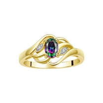 RYLOS Rings for Women 14K Yellow Gold Ring Classic Style Birthstone Ring 6X4MM Gemstone & Diamonds June Alexandrite Jewelry for Women Size 9