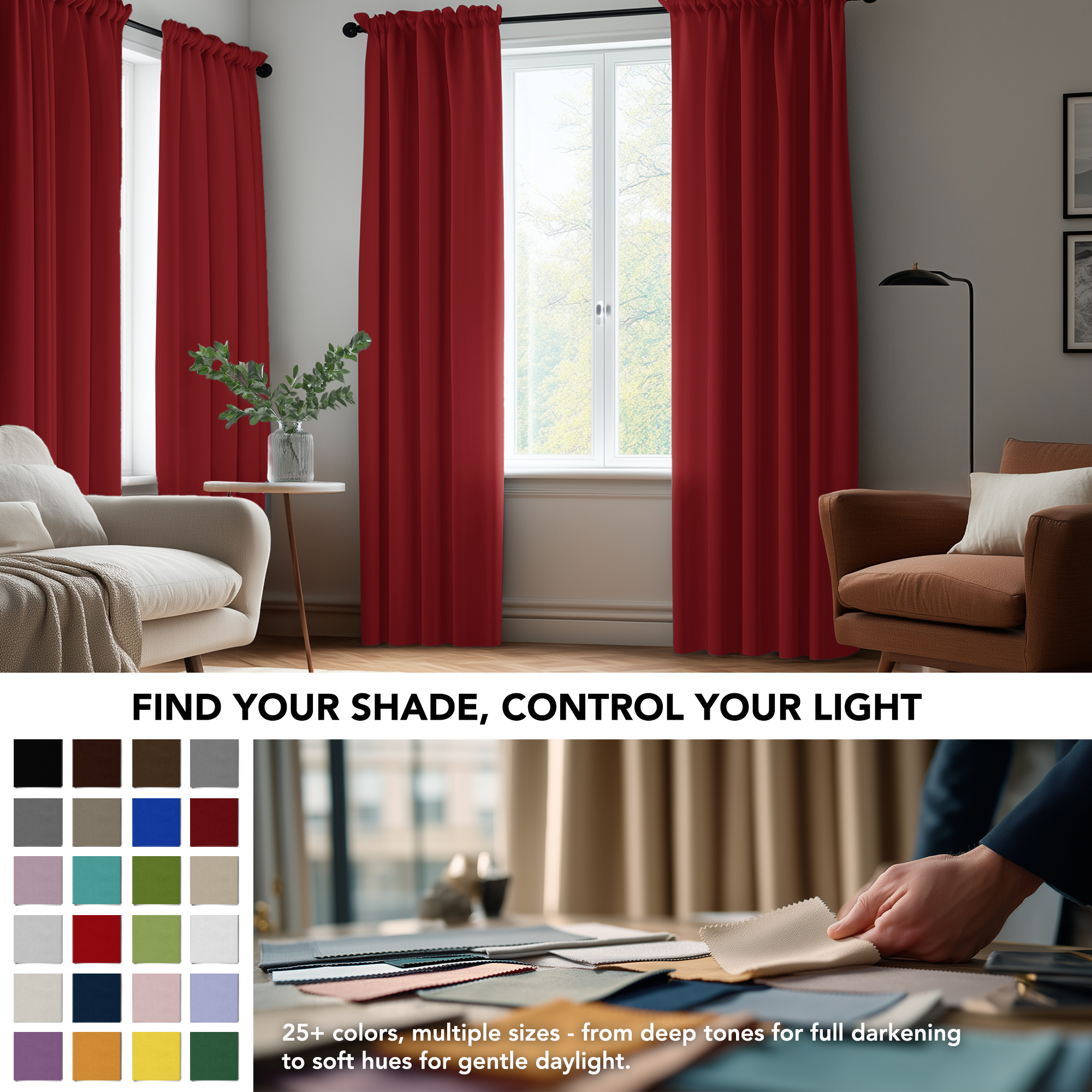 ZOPZO Short Blackout Curtains for Kitchen, 2 Panels, Bright Red, 42W x 36L Inch, Noise-Reducing, Thermal Insulated, Room Darkening Drapes