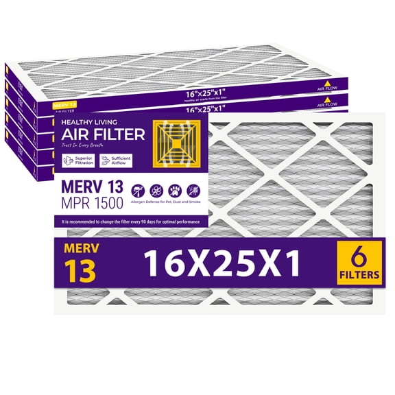 SUIXINEYI MERV13 16x25x1 HVAC Air Filter Pleated Air Filter Furnace for Home,Non-Woven Fabric,6 Packs