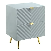 Tyra 25 Inch Wood Nightstand Textured Wavy Design Gold Metal Legs Gray - Saltoro Sherpi
