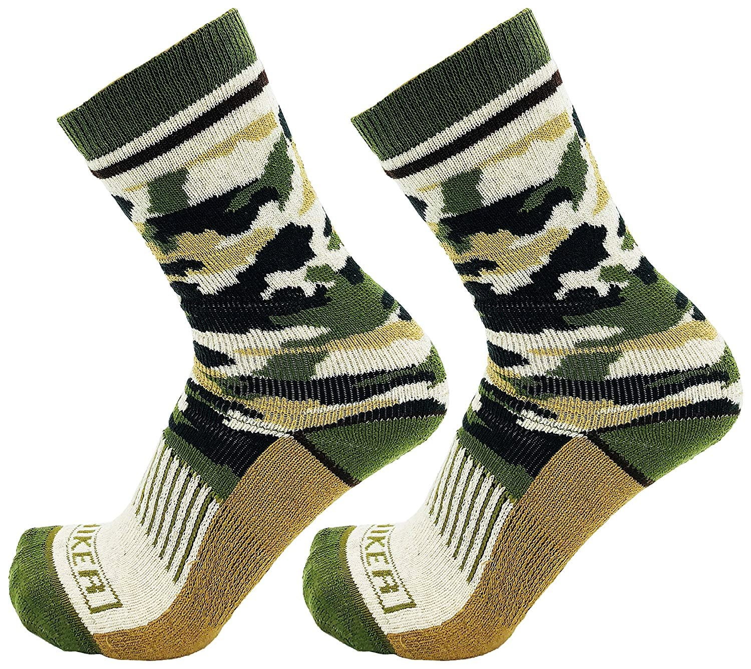 Mens Camo Wool Socks, 2 Pairs, Arch Support, Comfort Soft, Lightweight