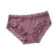thumbnail image 2 of ABSUYY Women Mid Rise 100% Cotton Panties, Floral Lace Trim Comfort Hipster Underwear, Purple,Size L, 2 of 5