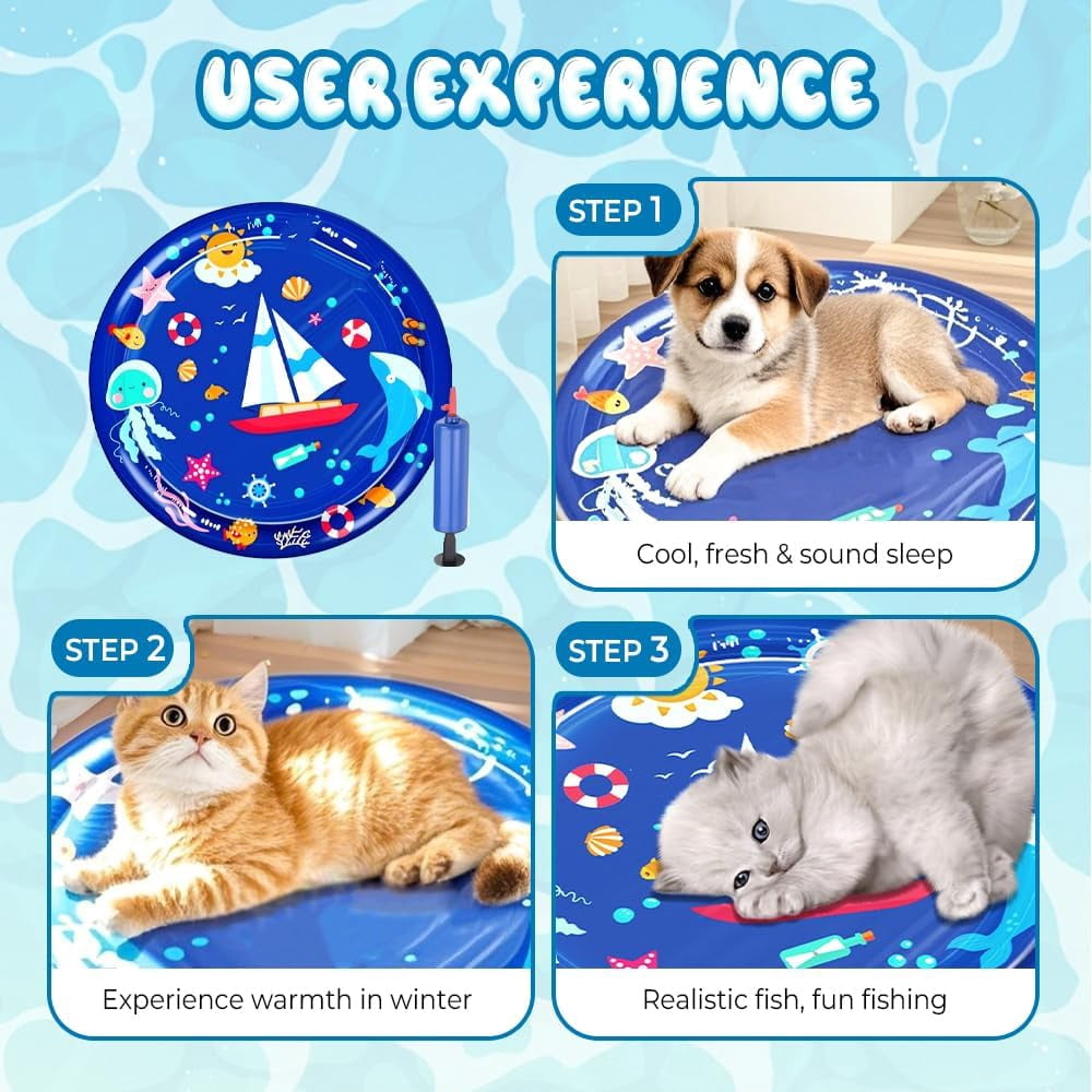 Thickened Water Sensor Play Mat, 2025 New Sensory Water Play Mat for Cats Pet, Cat Water Play Mat, Water Sensor Mat for Kids Cool Comfort Inflatable Tummy Time Water Mat (A13)