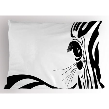 Wildlife Pillow Sham Artistic Sketch Detail Of Zebra Eye Curved