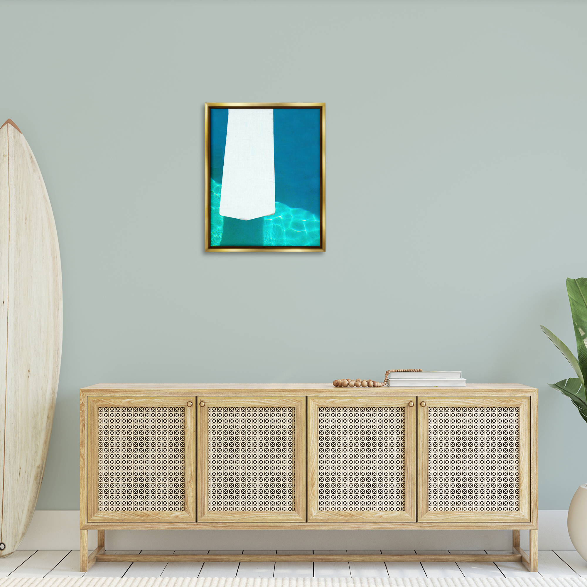 Stupell Industries Summer Diving Board Nautical & Beach Painting Gold Floater Framed Canvas Art Print Wall Art, 25 x 31
