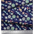 thumbnail image 2 of Soimoi Blue Georgette Viscose Fabric Satellite & Planet Galaxy Printed Fabric 1 Yard 42 Inch Wide, 2 of 3