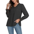 thumbnail image 2 of FIUFY Womens Long Sleeve Lace Shirt Tops Trim V-Neck Swiss Polka Dots Tunic Blouses, 2 of 4