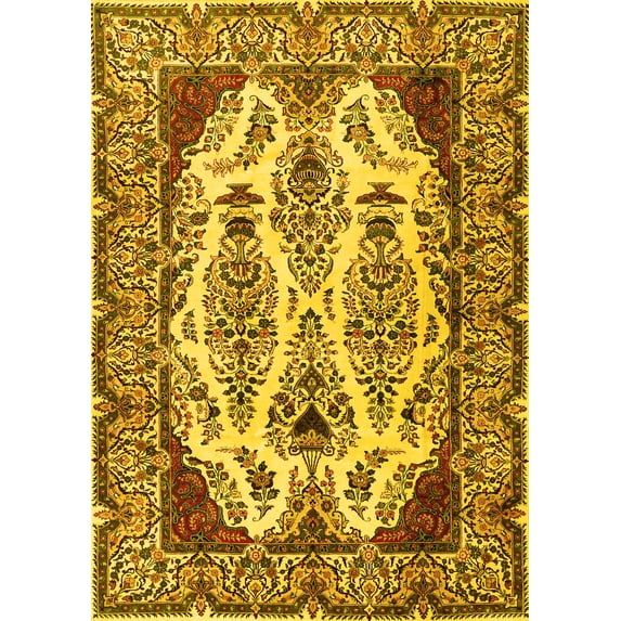 Ahgly Company Machine Washable Indoor Rectangle Persian Yellow Traditional Area Rugs, 7' x 9'