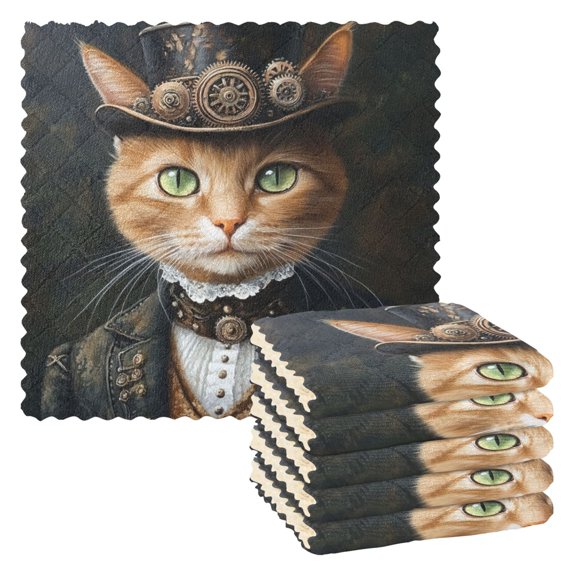 6 Pieces of Kitchen Towels 11x11Inch Kitchen Dish Cloths Kitchen Dish Towels Reuseable Cleaning Cloths Cat