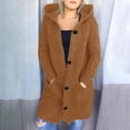 thumbnail image 2 of "Clearance 2022!" Olyvenn Long Cardigan Open Front Button Hooded Sweater Outerwear Womens Tops Casual Plus Size Loose Womens Long Sleeve Cable Knit Coffee S, 2 of 7