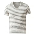 thumbnail image 4 of Mens T-Shirts Summer Lightweight Breathable Short Sleeve V Neck Loose Fit Casual Striped Shirt Streetwear, 4 of 5