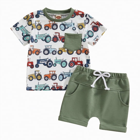 NOLDARES Toddler Baby Boy Summer Clothes Trucks Letters Short Sleeve T-shirt Top Elastic Waist Shorts Set Summer Outfit 2Pcs Blazer,2-3 Y