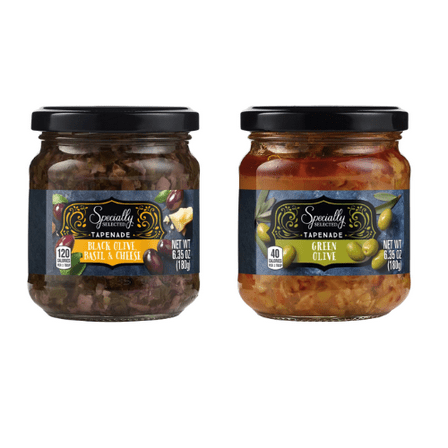 Specially Selected Green Olive Tapenade, 6 oz AND , Black Olive, and Cheese Tapenade ,2  Pack Variety