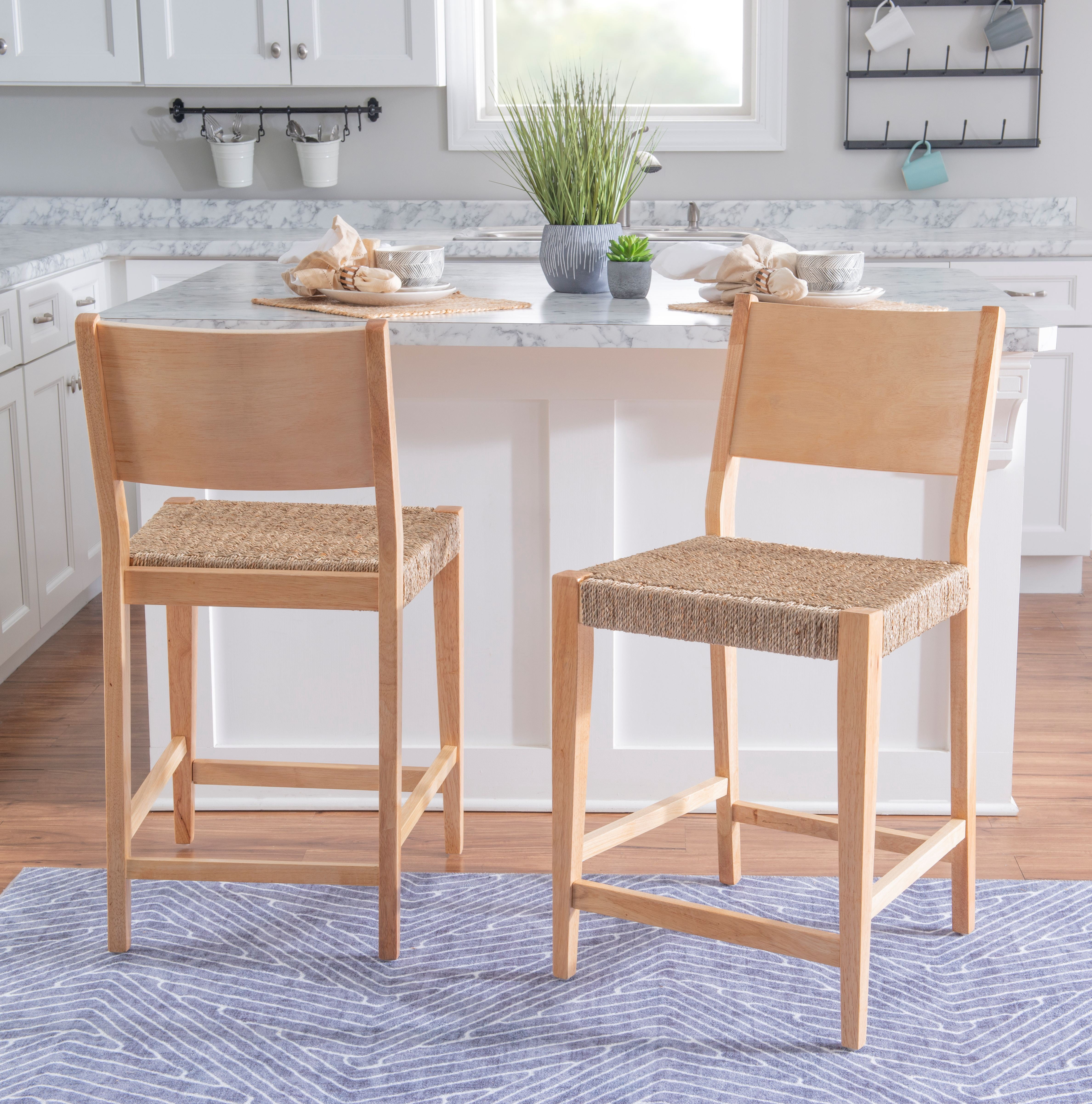 Holden 24" Counter Stools, Set of 2, Natural with Handwoven Seagrass Seat