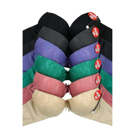 Demi Cup Bra - Unibasic Women Demi Cup Lace Push Up Bra - 6 Pack