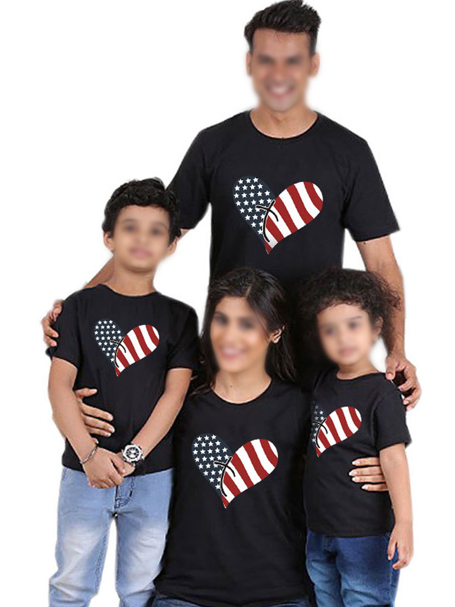 Grianlook Men Women Parent-Child Tops American Flag Printed Tee Shirt Short Sleeve Family Matching T-Shirt Dad Mom Kid Lounge T Shirts Comfy Crew Neck Tunic Blouse Black Kids 110cm Walmart.com