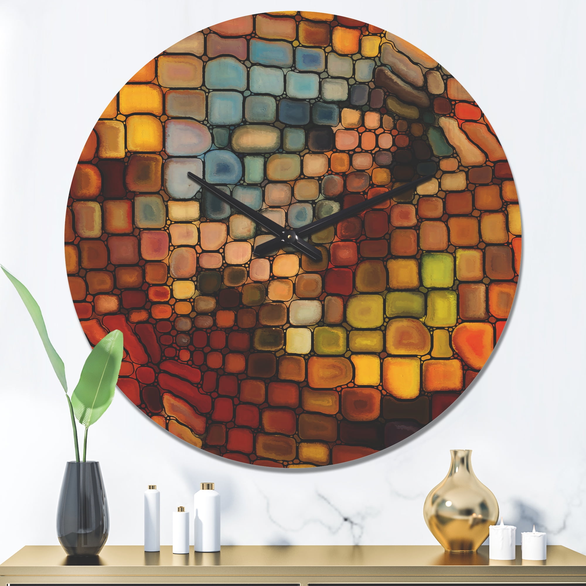 Designart 'Dreaming of Colored Stained Glass ' Modern Wood Wall Clock