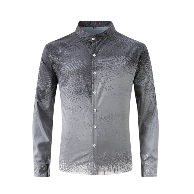 Blusa y camisa de manga larga con cuello alto para hombre, blusa de poliéster con estampado de botones y degradado, a la moda, para hombre