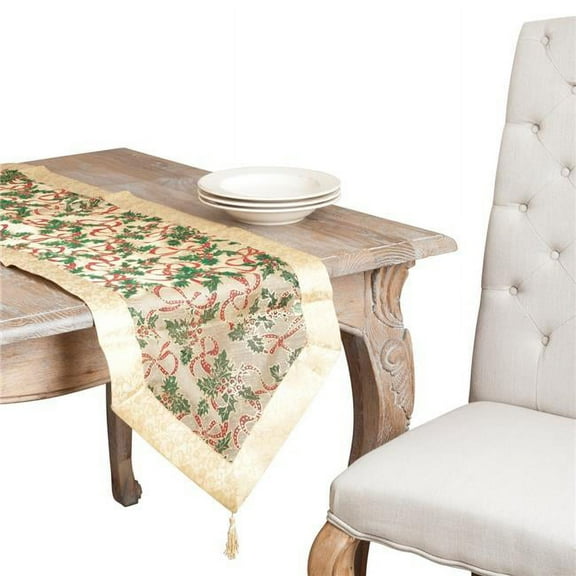 Saro Lifestyle Golden Bows Holiday Table Runner with Shimmer