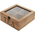 thumbnail image 2 of MyGift Natural Wood 4 Compartment Tea Bag Storage Chest box with Clear Lid and Latch, 2 of 5