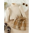 thumbnail image 4 of Bagilaanoe 2Pcs Toddler Baby Girls Fall Casual Outfits Long Sleeve Ribbed Tops + Plaid Skirt with Belt 12M 18M 24M 3T 4T 5T Kids Skirt Set, 4 of 9