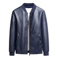 thumbnail image 2 of Fayshow0 Men'S Jackets Clearance Sale $12 Men's Spring And Fashion Casual Stand-up Collar Zipper Long Sleeve Hoodless Leather Jacket/jacket Blue, 2 of 7