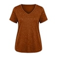 thumbnail image 6 of Sevevn Women's V-neck Center Hollow Fashionable Solid Color Plus Size Short Sleeved T-Shirt Brown XXXXXL, 6 of 6