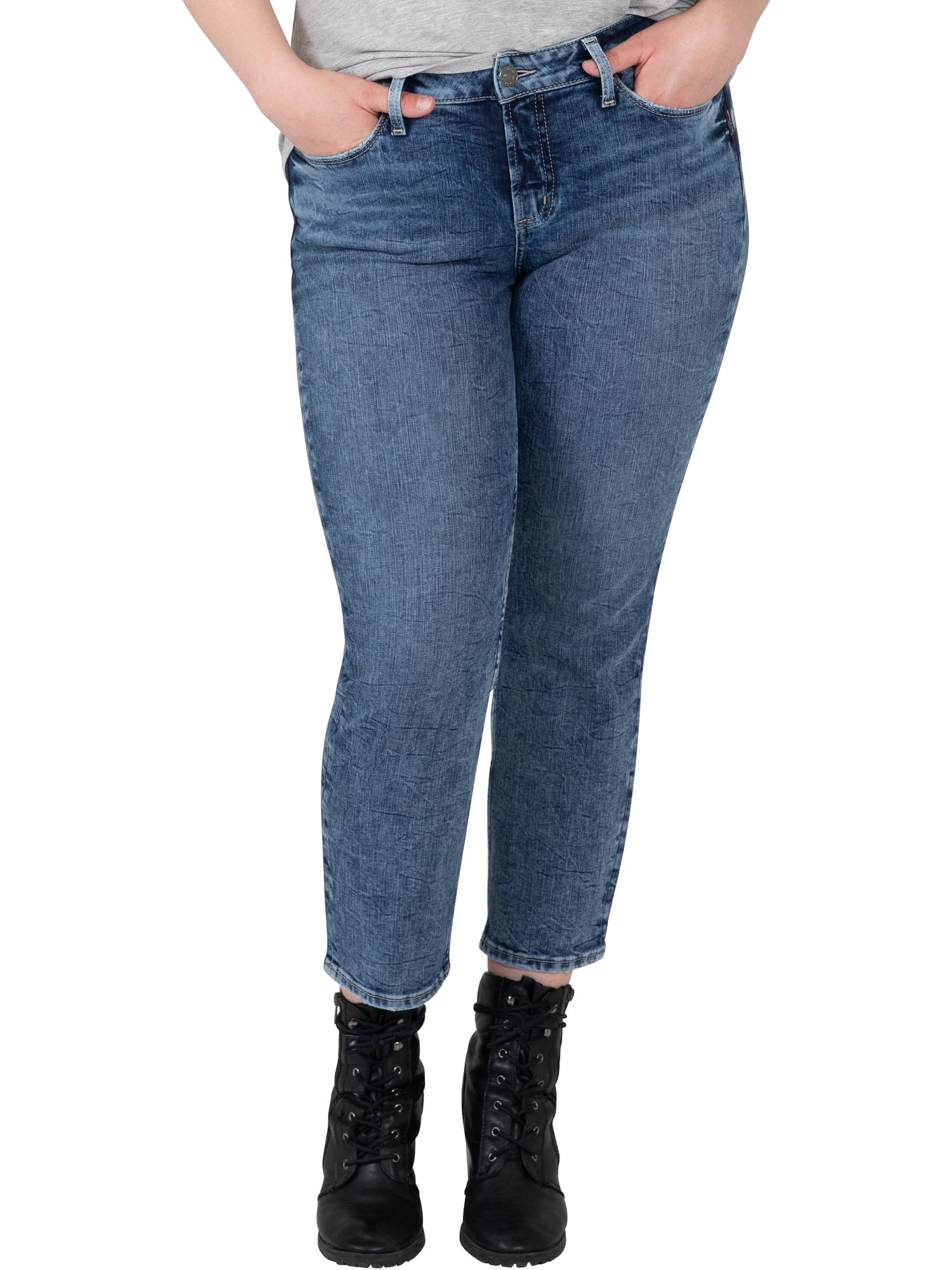 Women/'s Plus Size Suki Mid Rise Slim Bootcut Jeans Silver Jeans Co