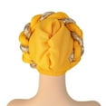 thumbnail image 4 of Yigetop Bonnet Fashion Women Beading Braid Hat Muslim Ruffle Cancer Beanie Wrap Cap Sleep Caps Satin Lined Hair Bonnets Hijab Scarf for Women Yellow One Size, 4 of 5