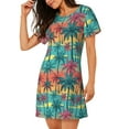 thumbnail image 2 of Fuzoiu Hawaii Palms Print Women Nightgowns, Soft Comfy Lightweight Short Sleeves Sleepwear,Crew Neck Loungewear, 2 of 6