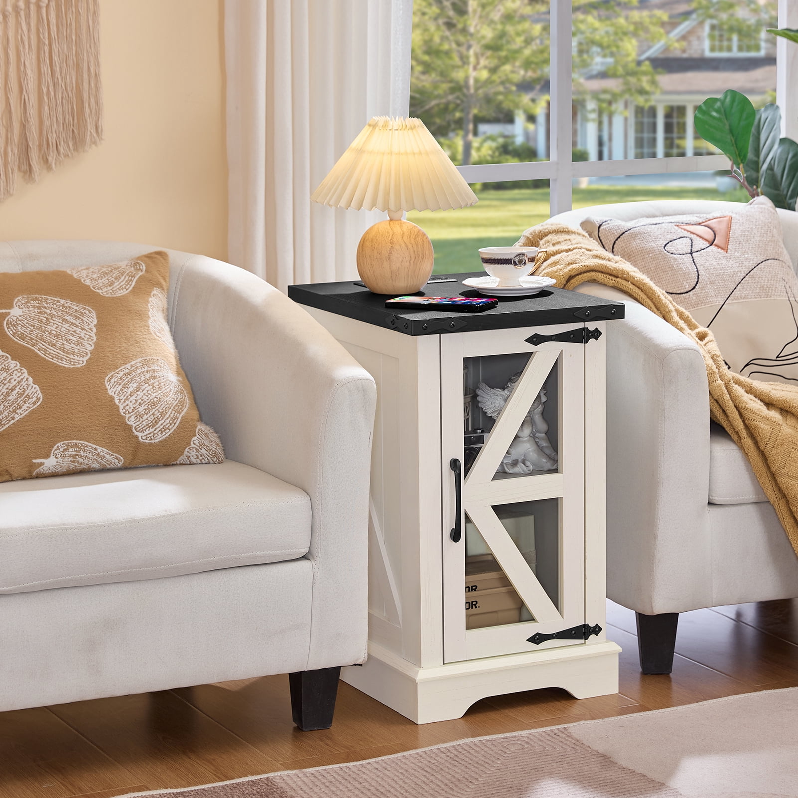 Joaxswe 3-Piece Coffee Table Set with Lift-top Table and 2 End Tables with USB Ports, Farmhouse Living Room Table Sets for Home and Office, White