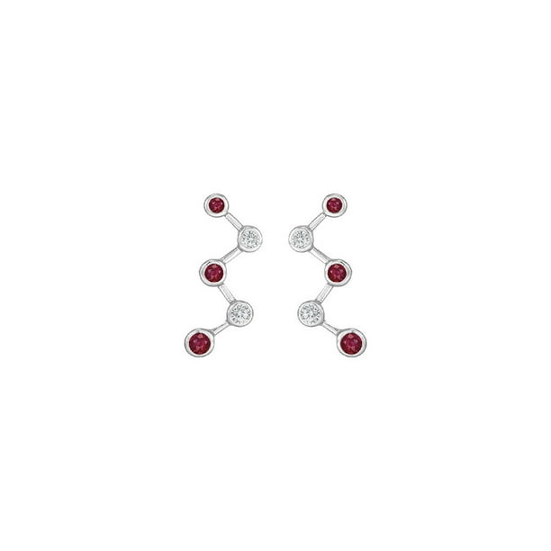 Boucles d'Oreilles Rubis et Diamants 14 Ct Or Blanc 1.00 CT TGW