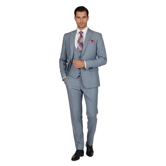 Men 3pc European Vested Suit WESSI  JVALINTIN Slim Fit JV22 Sky Blue One Button
