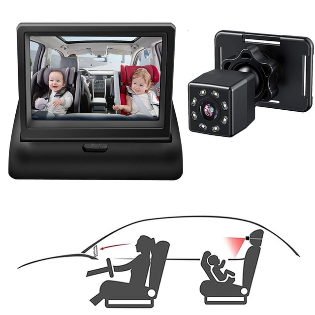 Espejo retrovisor para coche para bebé, permite ver al bebé en el asiento trasero con una vista amplia y nítida. Cámara enfocada al bebé: permite observar fácilmente cada movimiento del bebé.