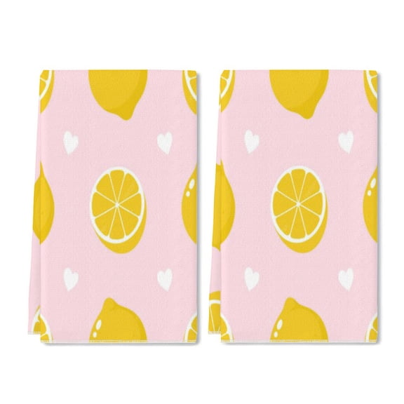 YladaFaie 2 Pcs Cute Beauty Orange Fruit Hearts Patter Kitchen Towel Set Terry Hand Towels Dish Towels for Kitchen Decorative Absorbent Flower Tea Towels for Bathroom, 16 x 24 Inches