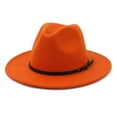 thumbnail image 2 of CIENVNSTG Vintage Unisex Fedora Hat Wide Flat Top Belt Buckle Detail Casual Fashion Cap for Party Church Wear Orange, 2 of 5