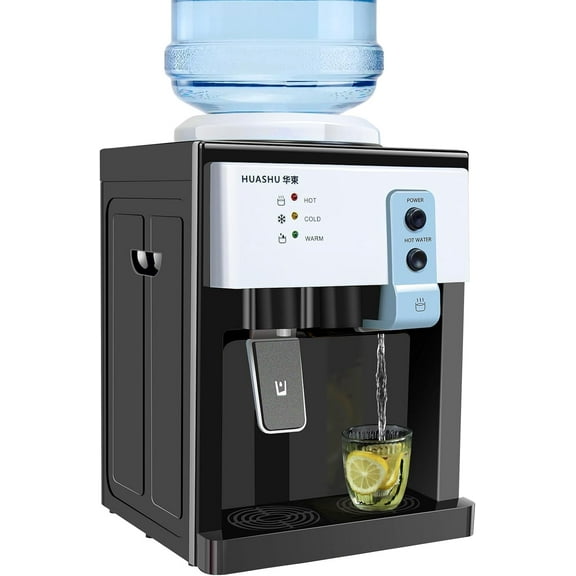 Top Loading Water Cooler Dispenser, Ice Hot Cold Water Dispenser for 1 to 5 Gallon Bottles, 3 Temperature Settings, Countertop Water Cooler for Home Office School, Black