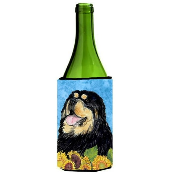 Tibetan Mastiff In Summer Flowers Wine bottle sleeve Hugger - 24 oz.