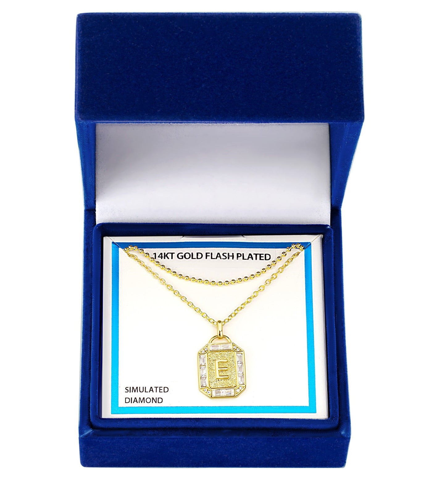 Adult 14KT Gold Flash Plated Initial Double Necklace Set with Simulated Diamonds