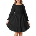 thumbnail image 1 of EnJoCho Girls A-Line Casual Dress Round Neck Rufle He𝗆 Long Puff Sleeve Junior Teens Chic Versatile Everyday Outfit, 1 of 7