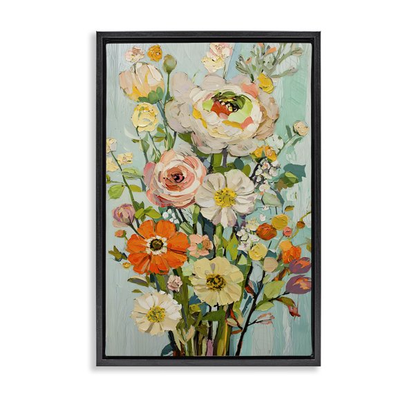 Stupell Industries Flowers On A Whim Floral Painting Black Floater Framed Canvas Art Print Wall Art, 17 x 25