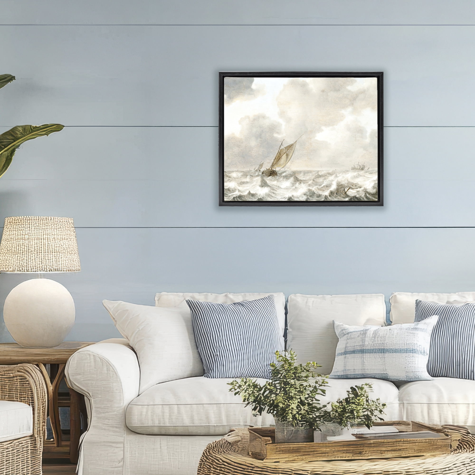 Stupell Industries Vintage Stormy Seas Black Framed Floater Canvas Wall Art, design by Leah Straatsma