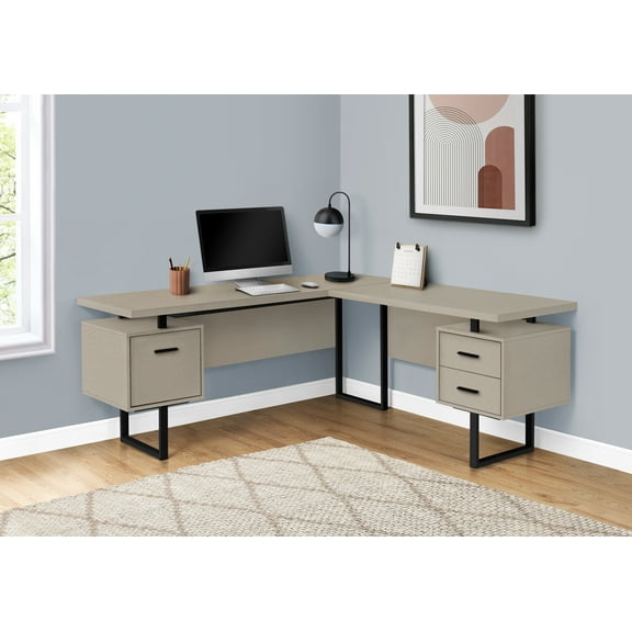 Monarch Specialties Computer Desk, Home Office, Corner, 70"L, L Shape, Work, Laptop, Beige Laminate